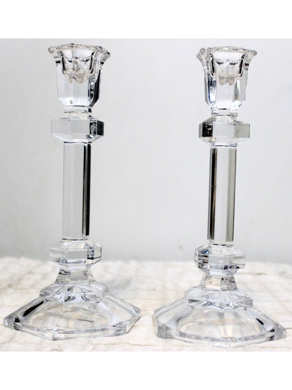 Oslo by Tuscany  8" Lead Crystal Taper Candlestick Pair Wedding Dinner Table
